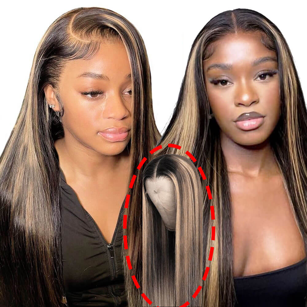 1B/27 Highlight Straight Wig | Black Hair Wig with Blonde Streaks