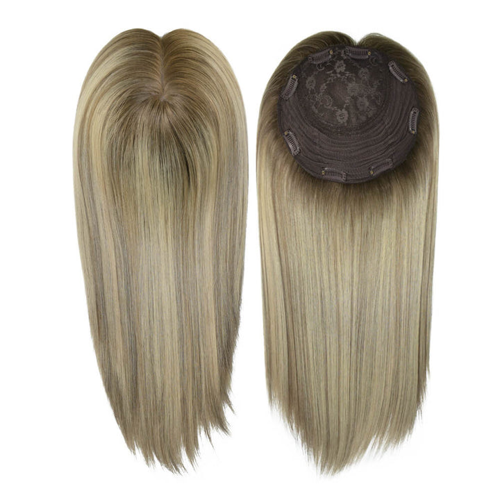 Jewish topper, ash blonde balayage with brown roots