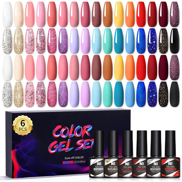 Gel Nail Polish Set 80 Colors, Soak Off UV Color Gel 6 Pcs