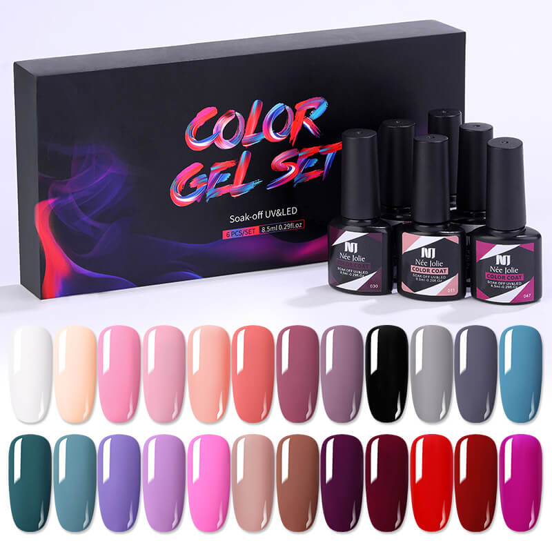 Gel Nail Polish Set 80 Colors, Soak Off UV Color Gel 6 Pcs