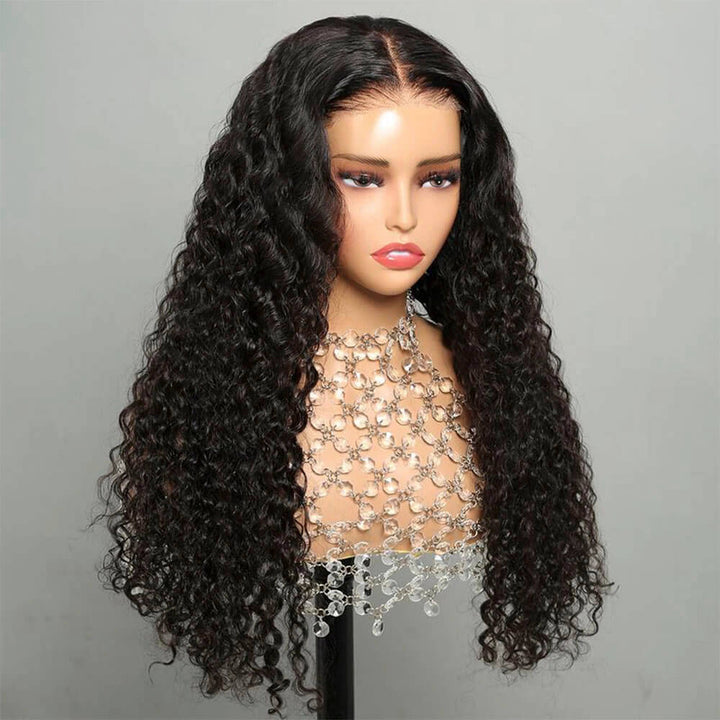 Glueless deep wave human hair wig with HD lace, natural curls
