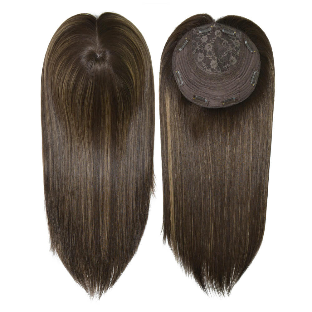 brown with blonde highlights straight hair topper