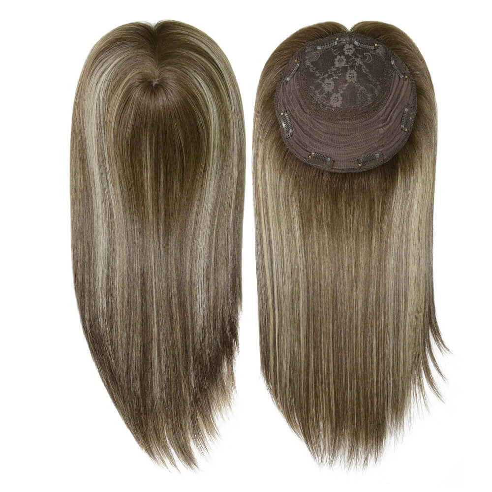 kosher hair topper in brown and white mixed color