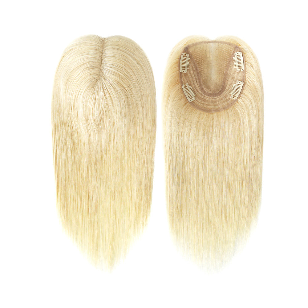 #613 light blonde straight hair piece with 4 clips on lace base