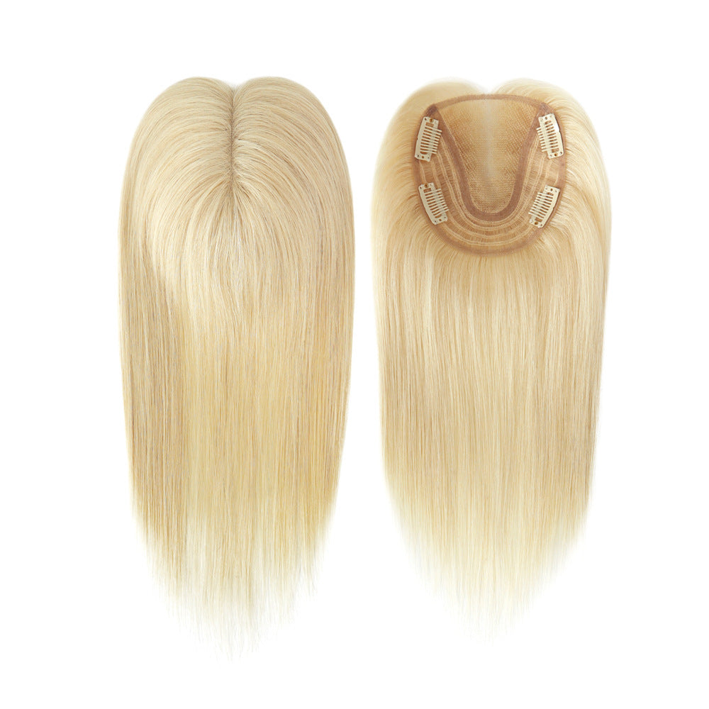 blonde balayage hair piece with 4 clips on lace base