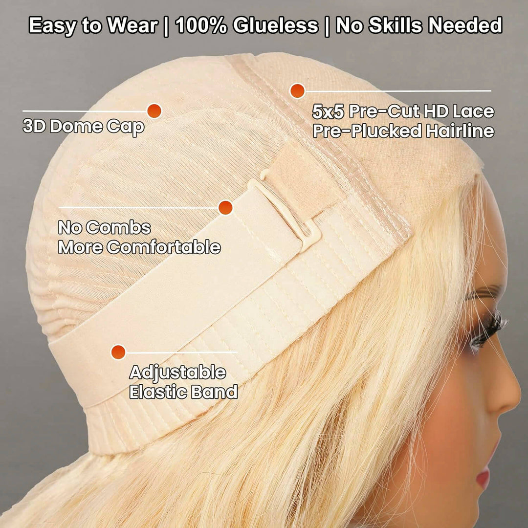 5x5 HD lace Glueless wig 3D dome cap