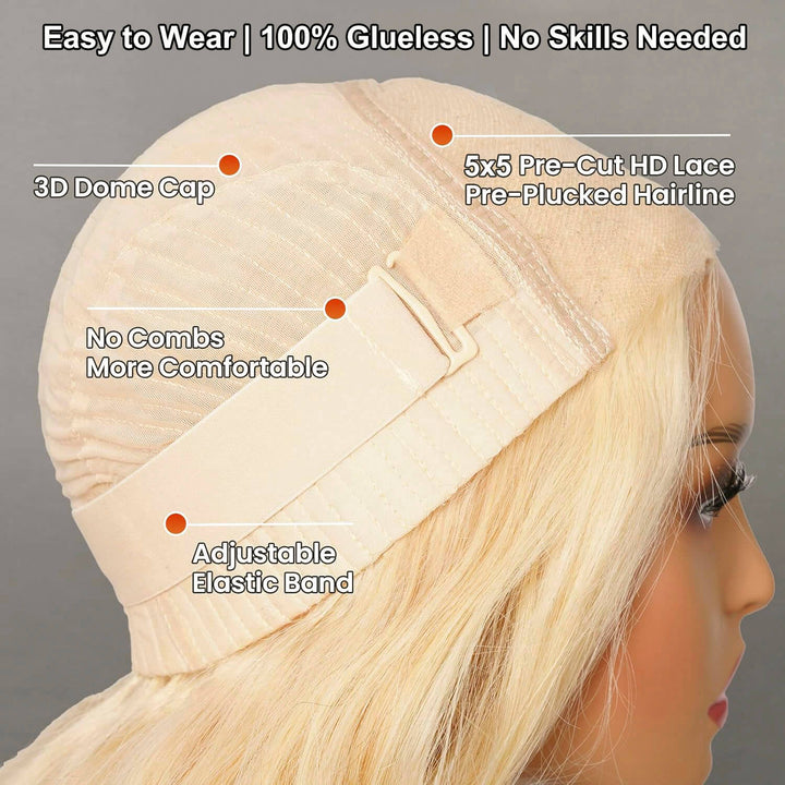 5x5 HD lace Glueless wig 3D dome cap