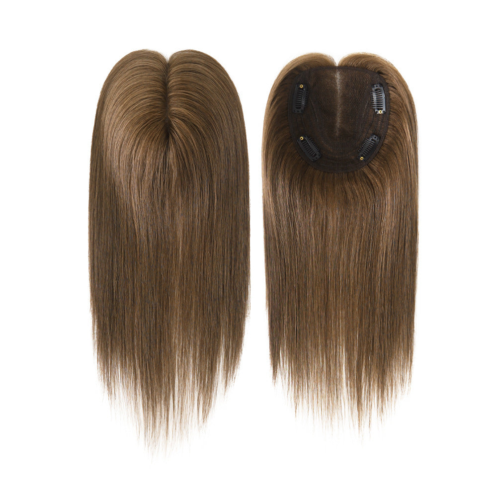 chocolate brown hair lace base topper with 4 black clips