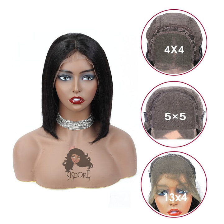 12 inch bob wig, straight black human hair short bob wig