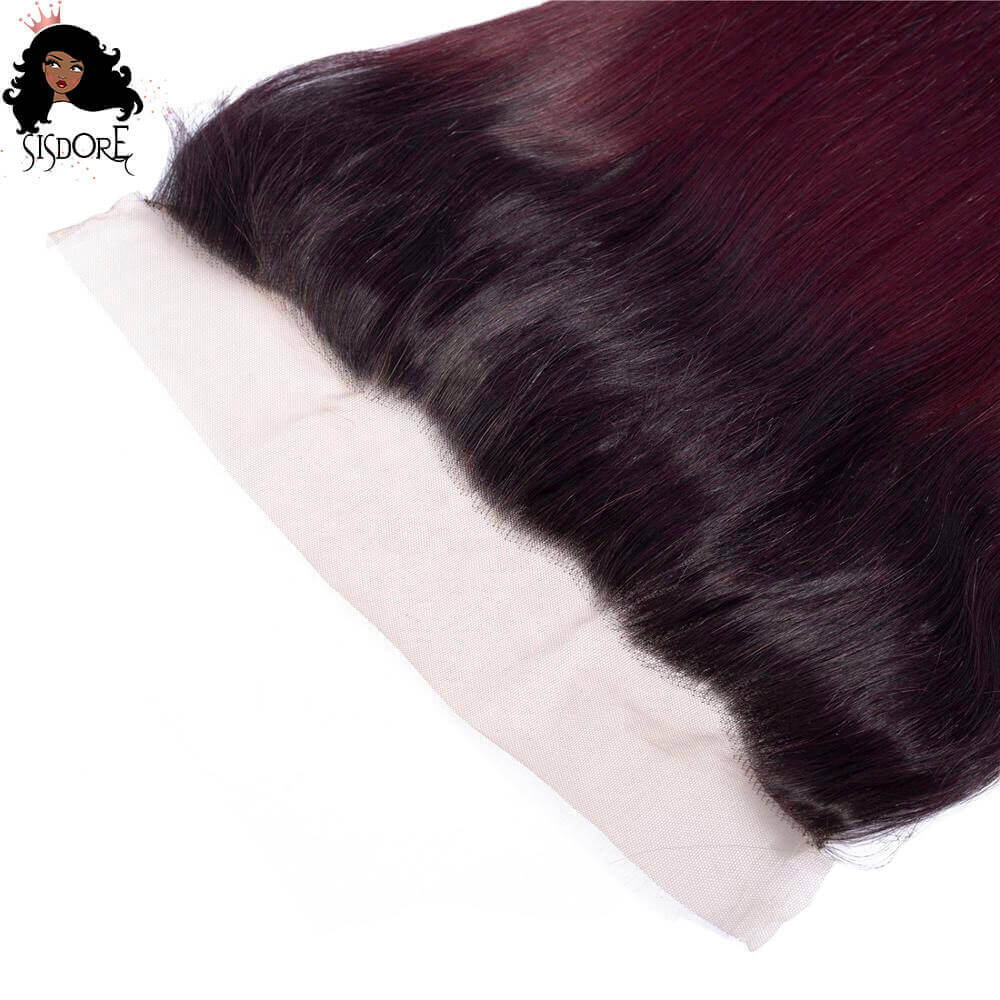 13x4 frontal 1b 99j straight - burgundy with black roots