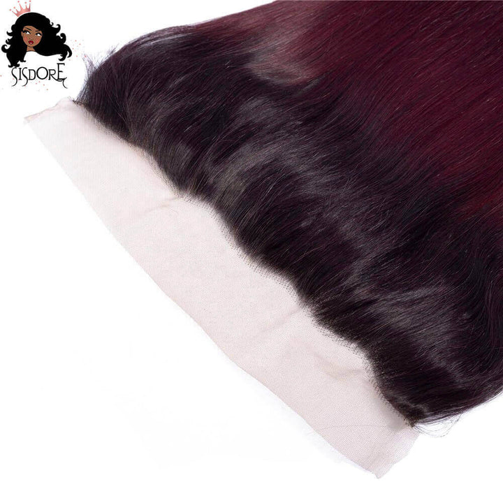 13x4 frontal 1b 99j straight - burgundy with black roots