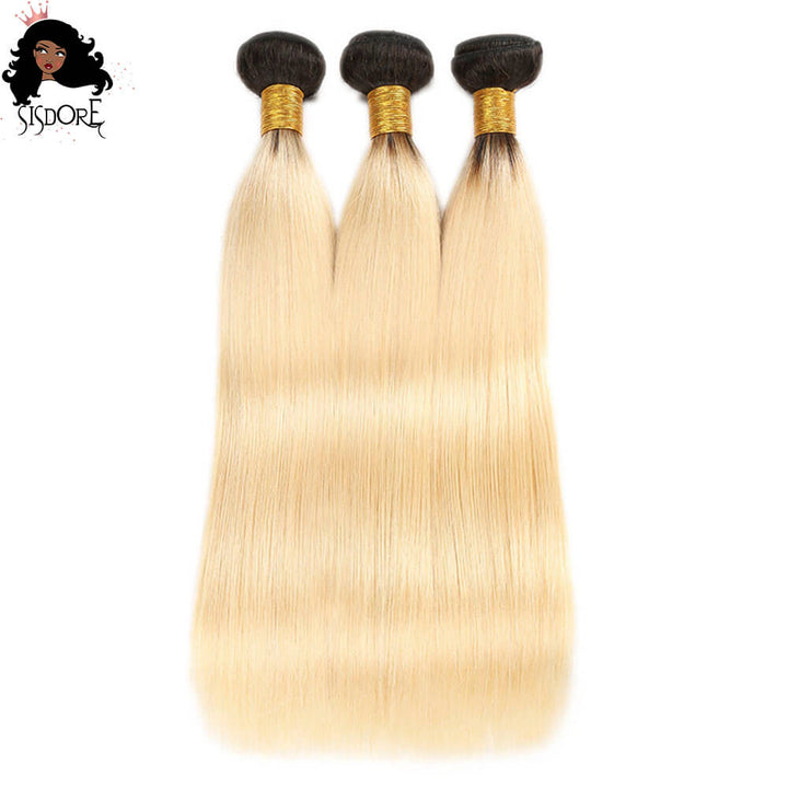 1b 613 straight virgin human hair bundles - light blonde ombre