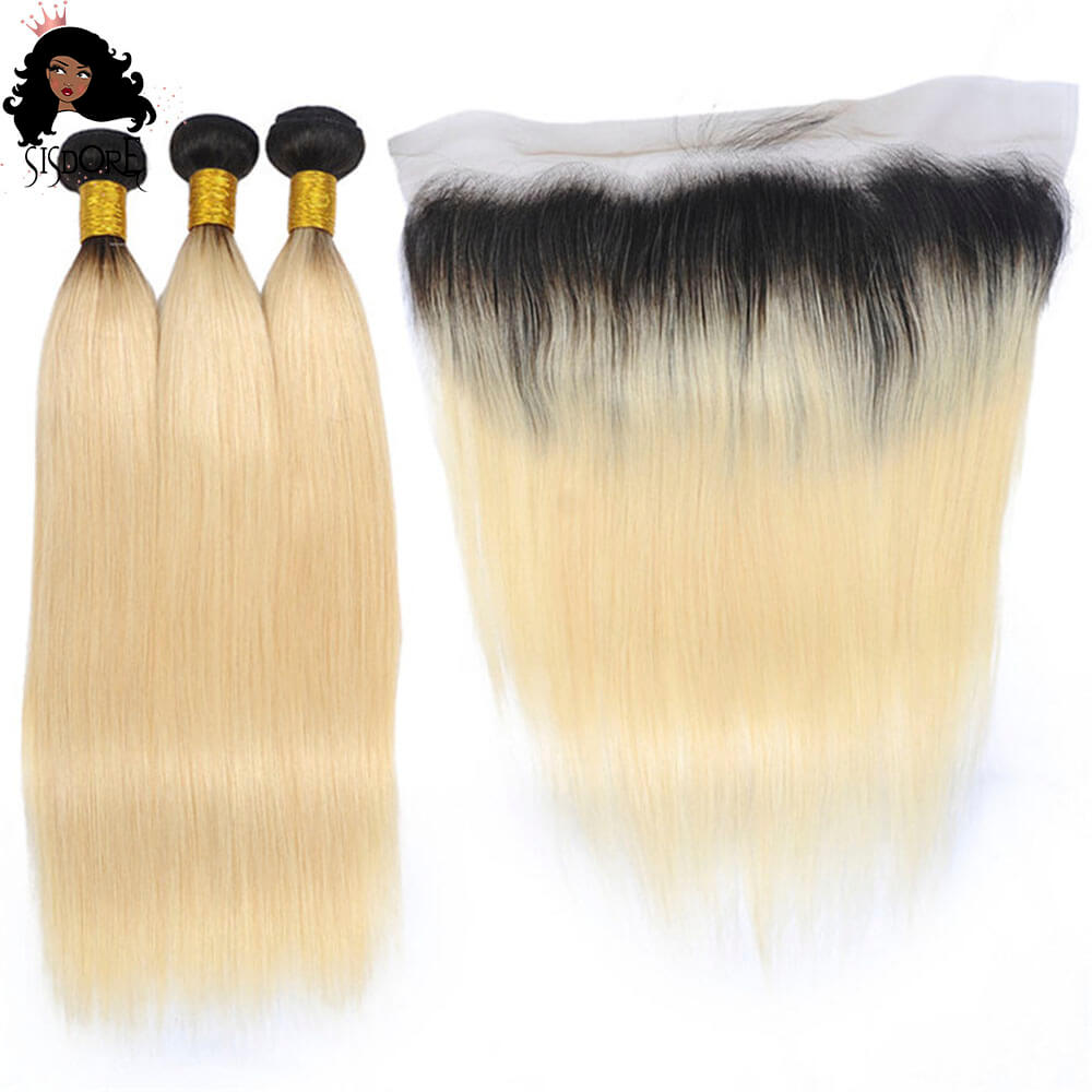 1B/613 Virgin Hair Straight Bundles with Lace Frontal