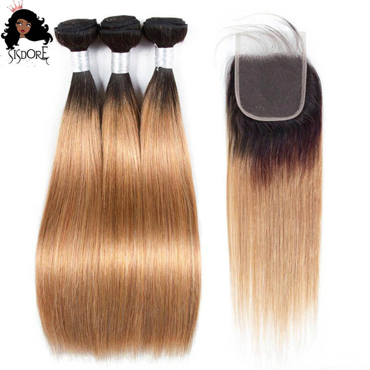 1B/27 Blonde Ombre Straight Hair Bundles with Closure