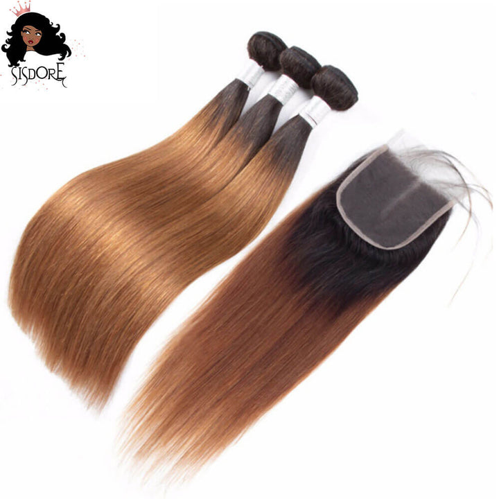 1B/30 Ombre Straight Hair Bundles with Closure