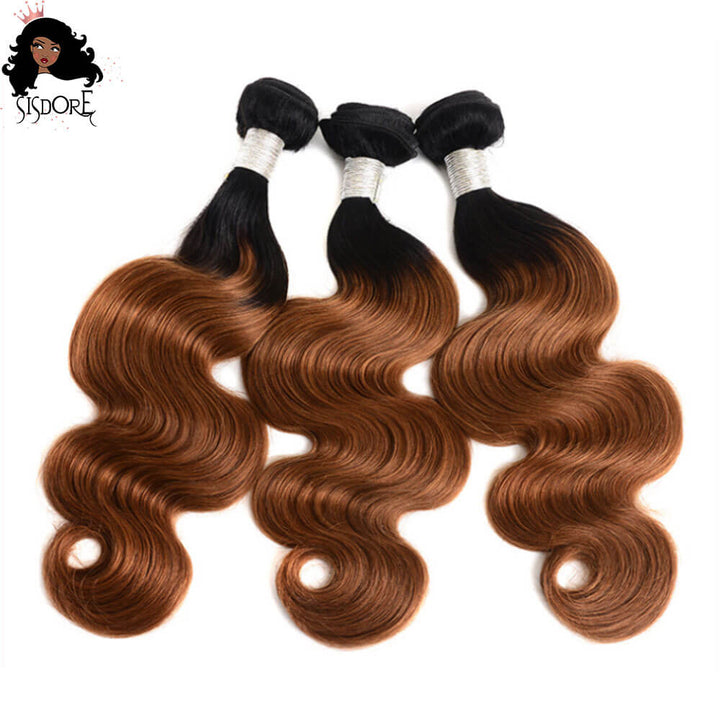 1B/30 body wave bundles with lace closure