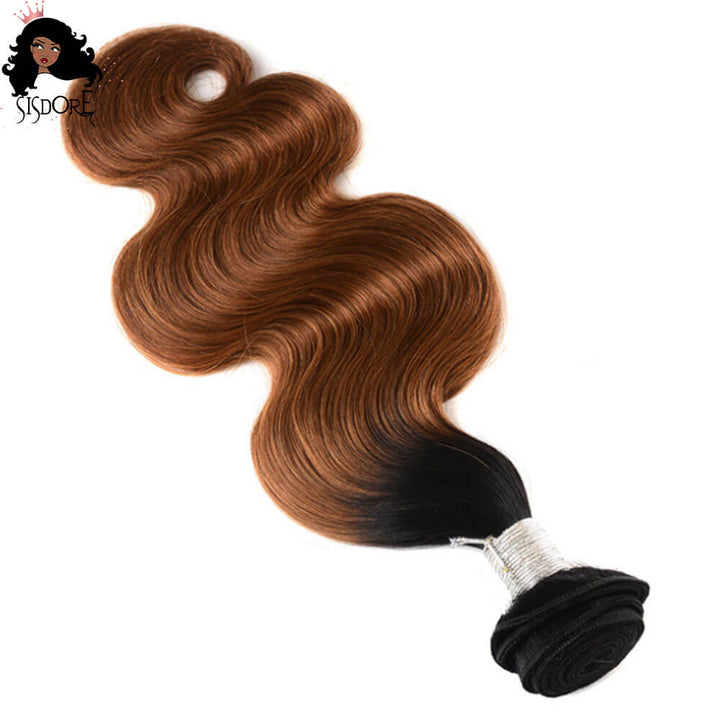 1B/30 ombre body wave bundles and closure