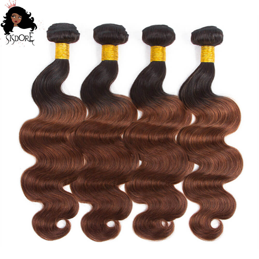 1B 33 Ombre Reddish Brown Body Wave Human Hair Weaves 4 Bundles