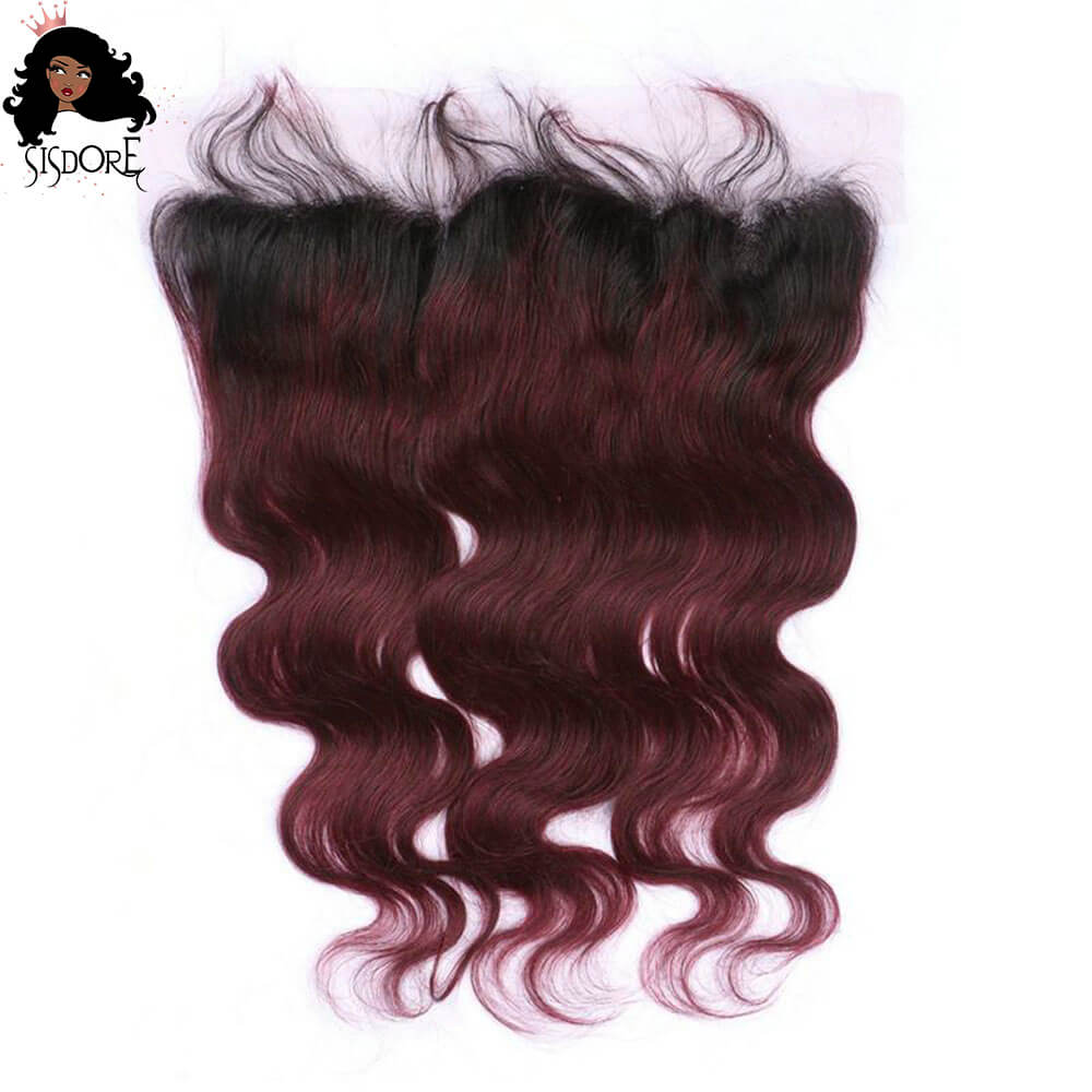 1B 99J body wave 13x4 lace frontal - Ombre burgundy with black roots