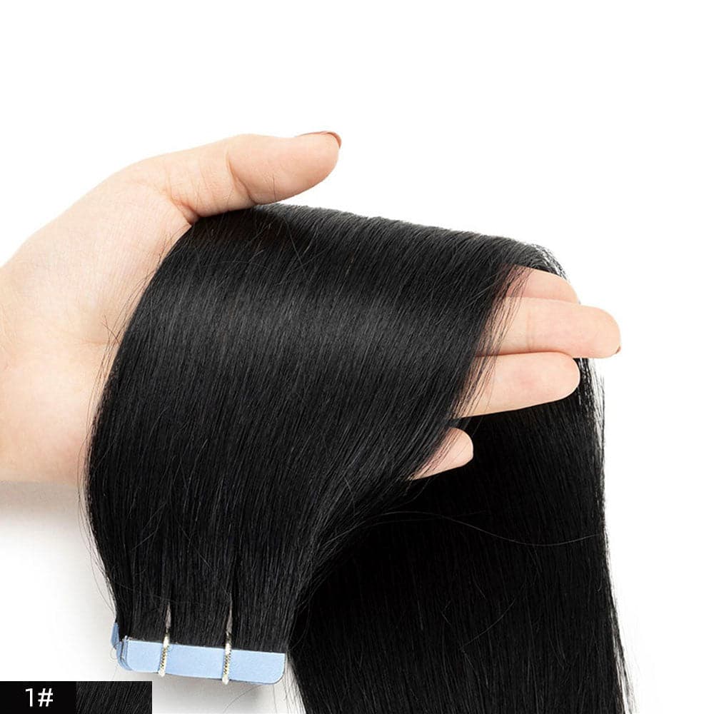 tape in straight virgin human hair extensions 1 jet black