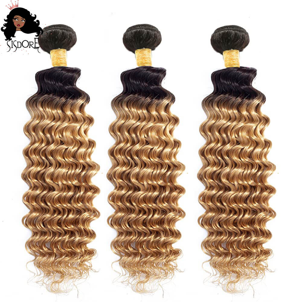 1B/27 deep wave ombre hair bundles
