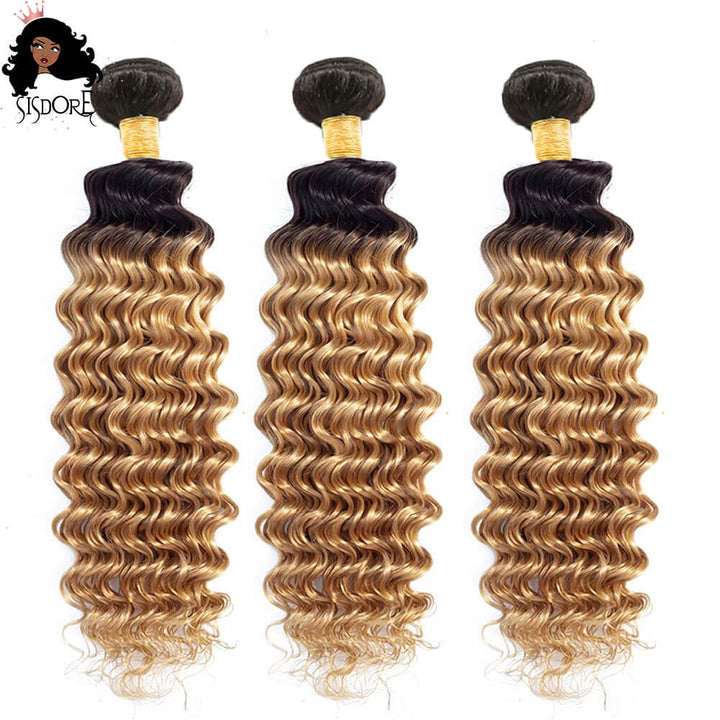 1B/27 deep wave ombre hair bundles