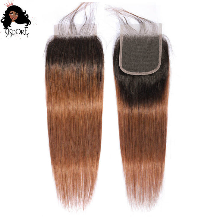 1b 30 auburn ombre straight hair 4*4 lace closure