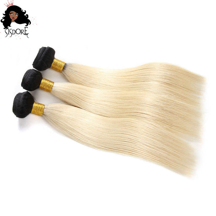1b 613 ombre blonde straight hair 3 bundles