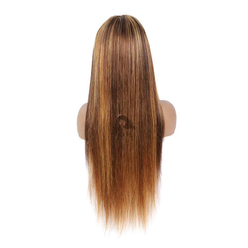 #4/27 Dark Brown Wig with Honey Blonde Highlights