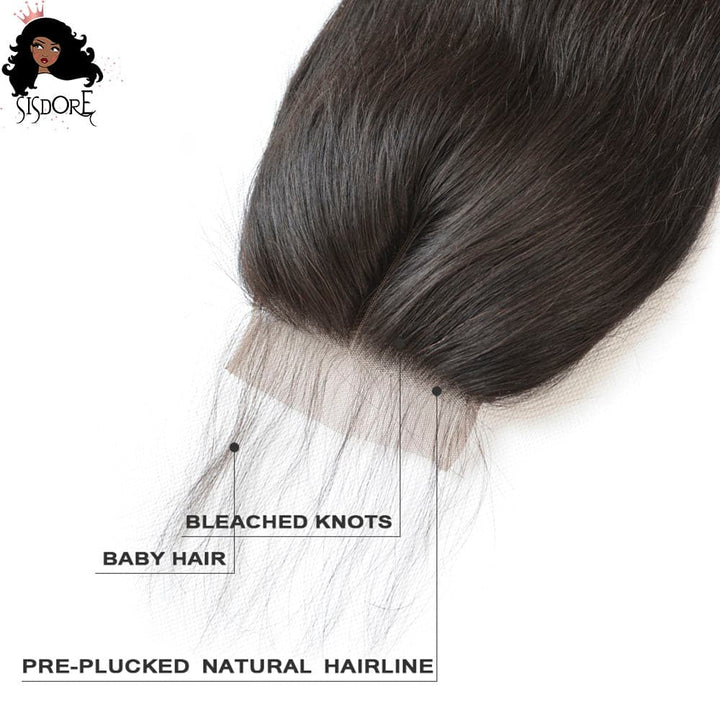 4x4 closure black straight hair