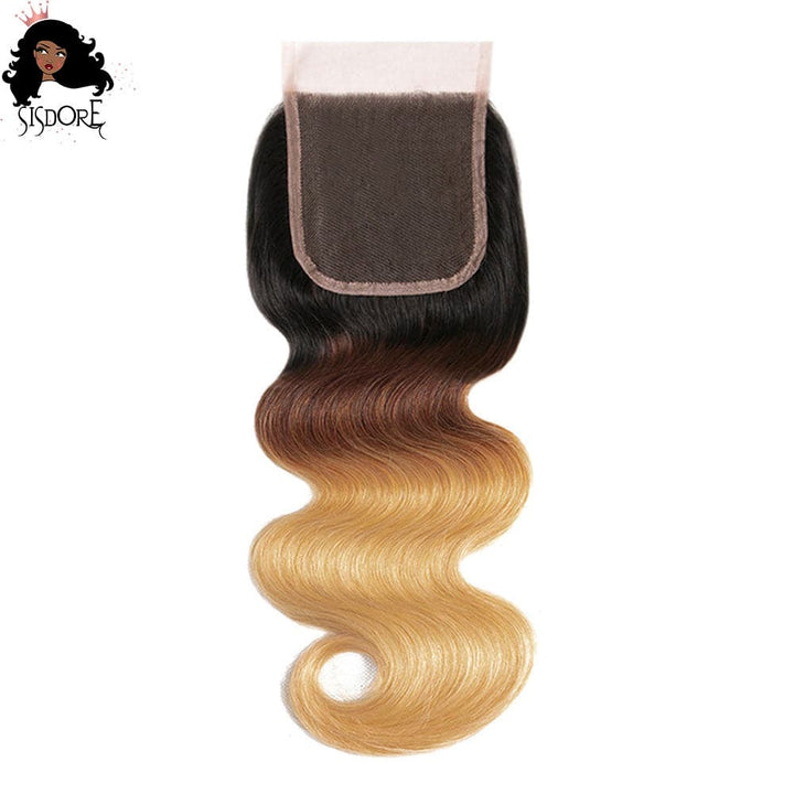 4x4 lace closure body wave ombre in #1B/4/27