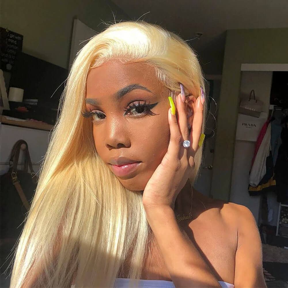 #613 Blonde Wigs HD Lace Straight Human Hair 4x4 Lace Closure Wig