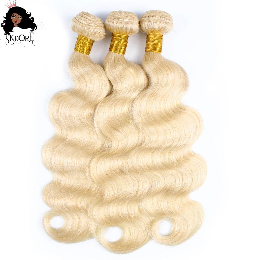 613 blonde body wave virgin human hair weaves 3 bundles