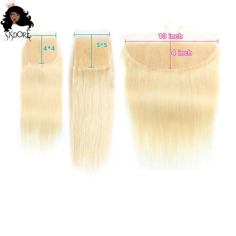 613 blonde straight hair 4x4 lace closure, 5x5 closure, 13x4 HD lace frontal