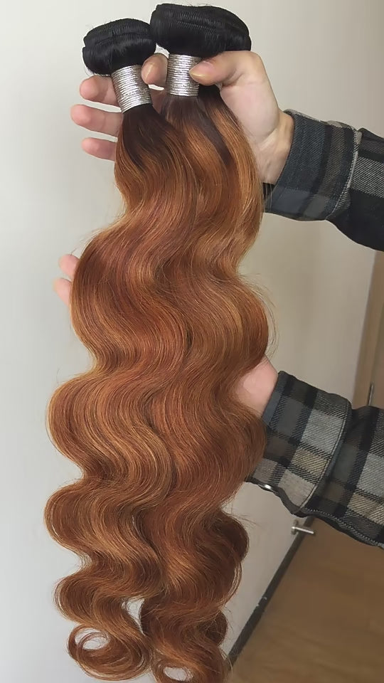 Medium Auburn Body Wave Bundles and Closure | 1B/30 Ombre Hair