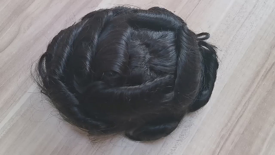PU Hair Systems for Men, Single Knotted Poly Skin Hair Prosthesis Toupee Wig