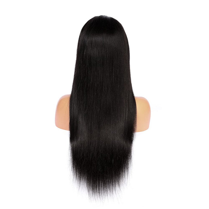 Black Straight Human Hair Peruvian Wig with Lace Front