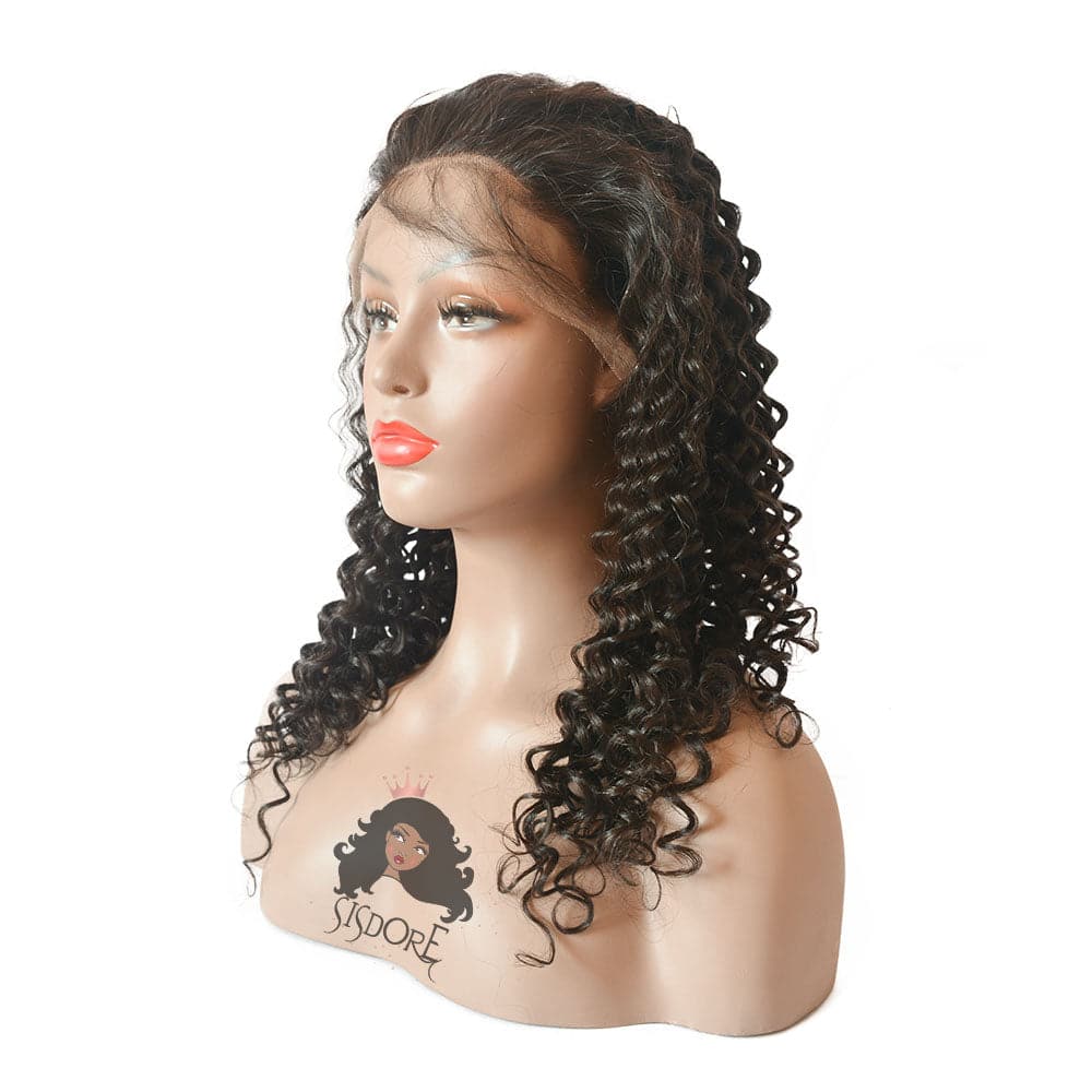 Black curly human hair wig, 13x4 lace front wig