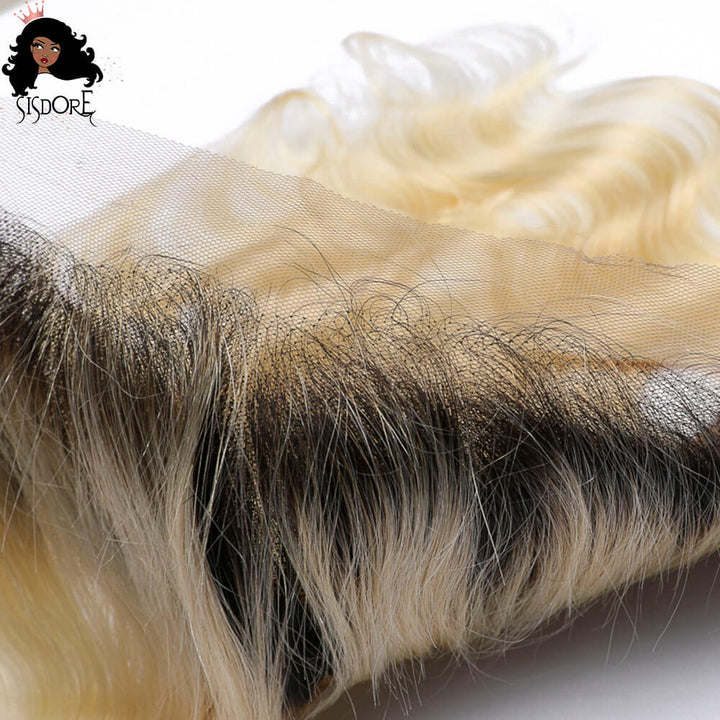 1b 613 13x4 lace frontal body wave blonde with black roots