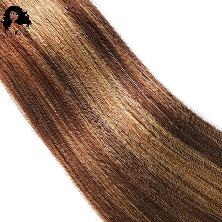 Blonde And Brown Hair Mix Highlight Piano Color Human Hair Bundles With Closure, 4 27  piano color ombre virgin hair