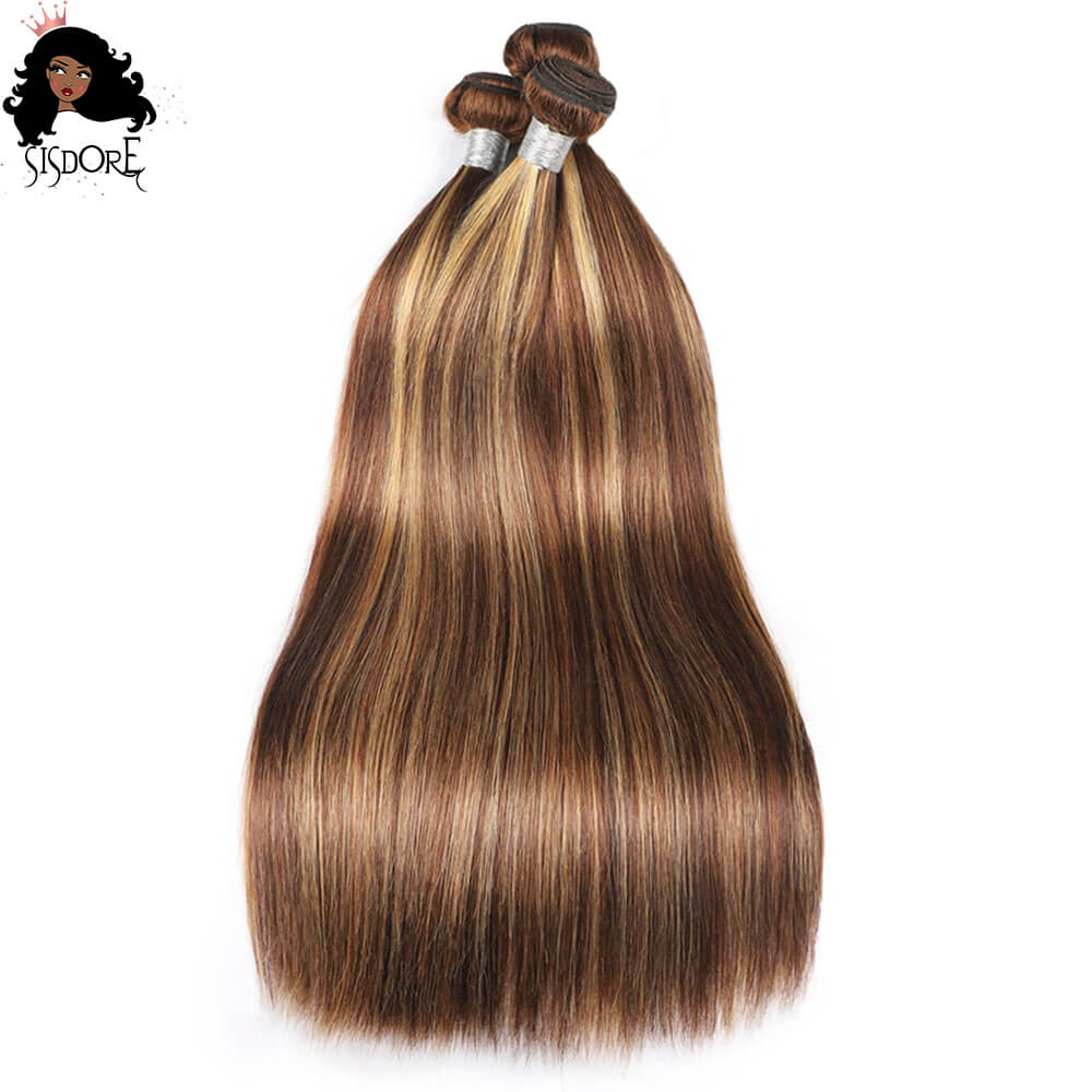 Blonde And Brown Hair Mix Highlight Piano Color Human Hair Bundles With Closure, 4 27  piano color ombre virgin hair weaves 3 bundles 