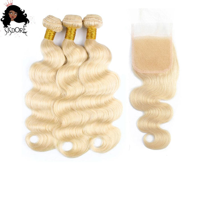 #613 Blonde Body Wave Bundles With 4x4 Lace Closure