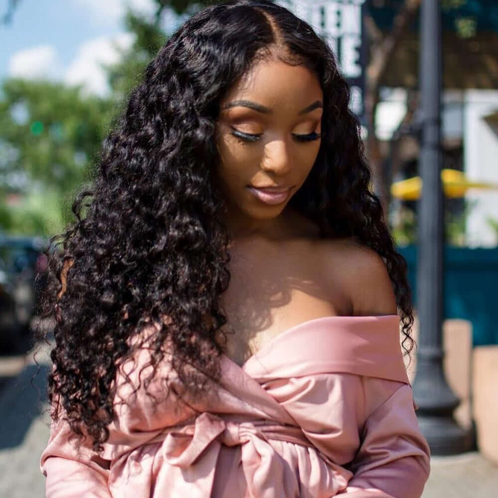 Deep Curly Lace Front Wig Human Hair | Black Curly Hair Wigs