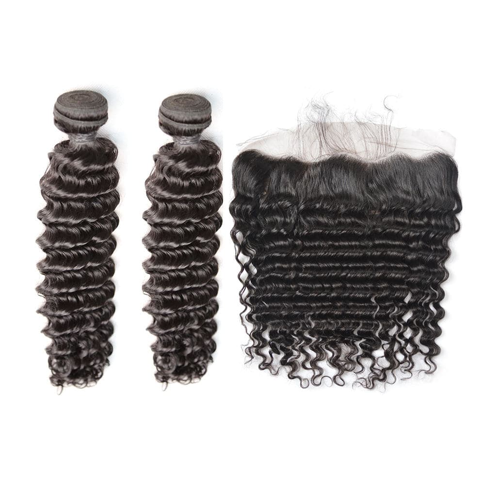 Deep wave human hair bundles with HD frontal, 2 bundles and frontal