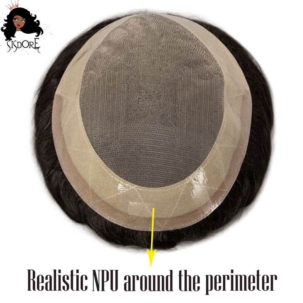 Black hair male wig, Fine Mono Base with NPU, natural look