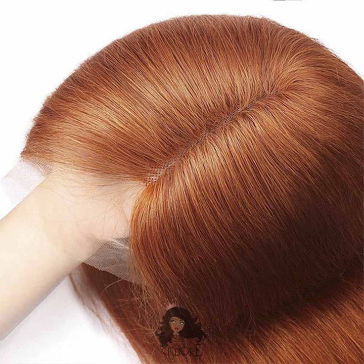 Ginger human hair wig, lace front, burnt orange color, real human hair