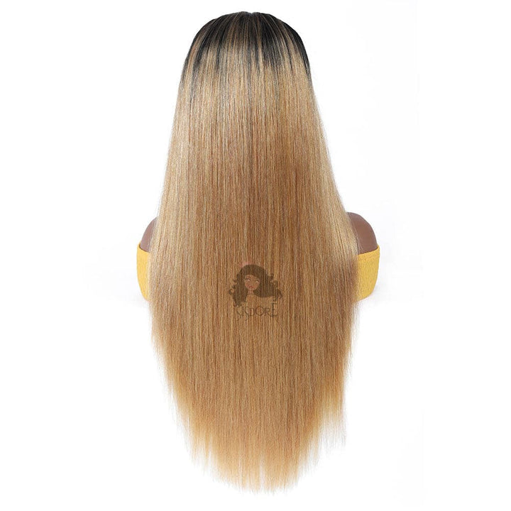 Honey Blonde Ombre Wig, Straight Human Hair Lace Front Wig