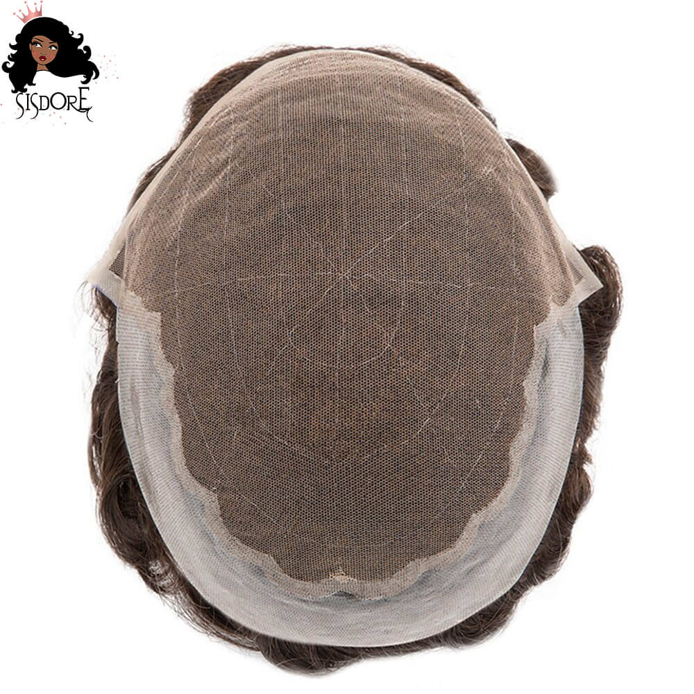 Lace with PU men’s toupee, natural hair replacement for baldness