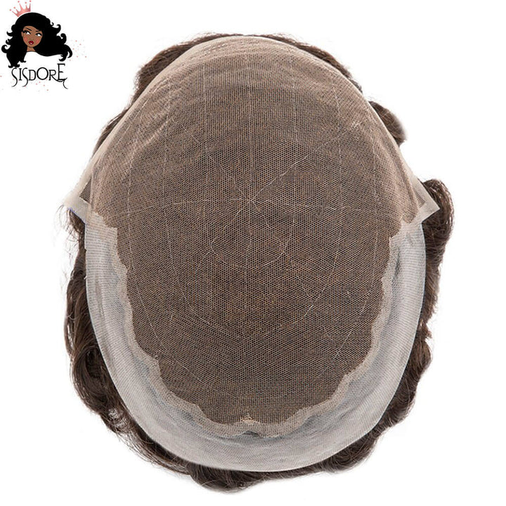 Lace with PU men’s toupee, natural hair replacement for baldness