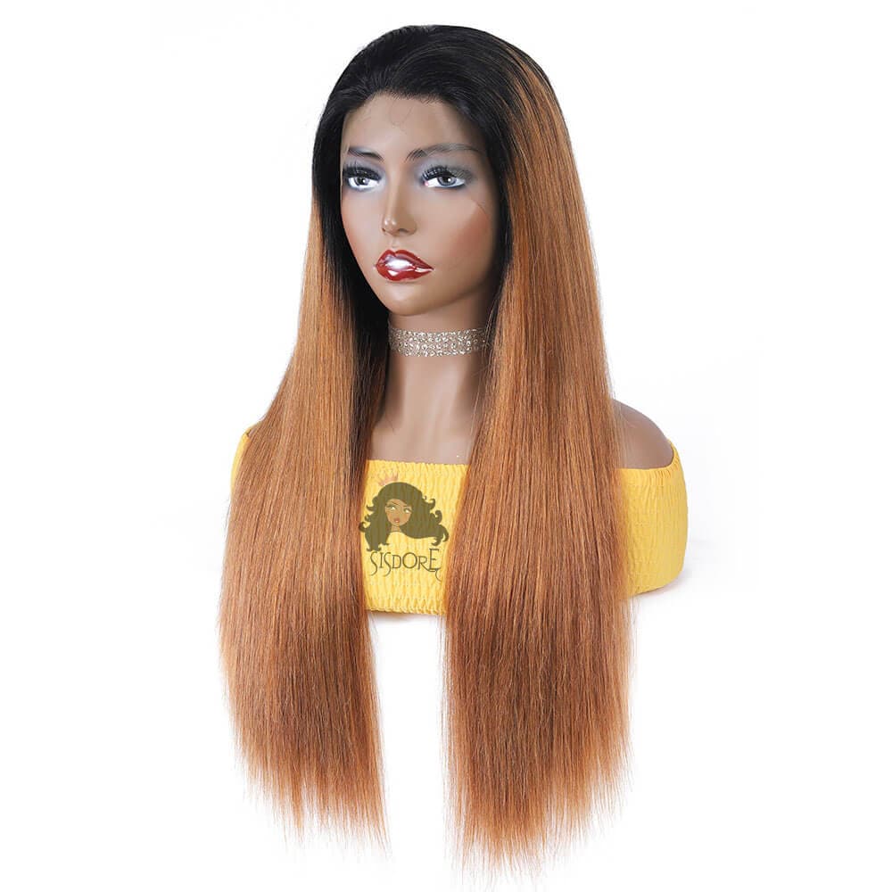 Medium Auburn Ombre Straight Human Hair 13x4 Lace Frontal Wig